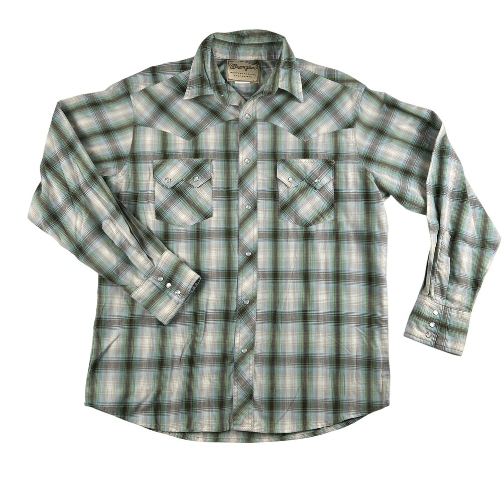 Wrangler Western Snap Shirt Mens Large Plaid Pearl Snap Vintage Button Up Cowboy